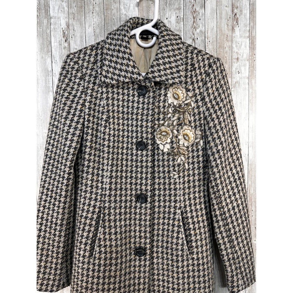 Express Design Studio Tweed Womans 3/4 Coat Floral‎ Embellished Beaded size XS - Picture 2 of 9